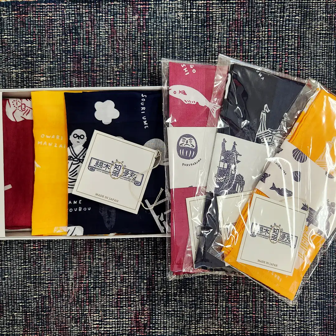 ちたもんハンカチ単品（紺、山吹、あずき）　化粧箱入り（３色） | 一般社団法人知多市観光協会